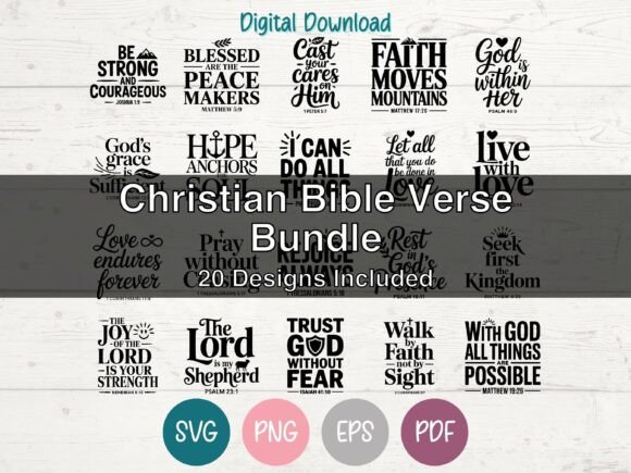 Christian Bible Verse Bundle of 20 SVG Graphics for T-Shirt Designs